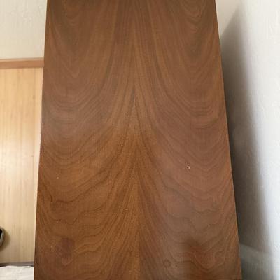 Sale Photo Thumbnail #16: The Stanley nightstands are a mid-century modern piece crafted from walnut, featuring a medium wood tone and a brown finish. It measures 20 inches in width, 12 inches in depth, and 24.5 inches in height. Designed for the bedroom, this original piece from 