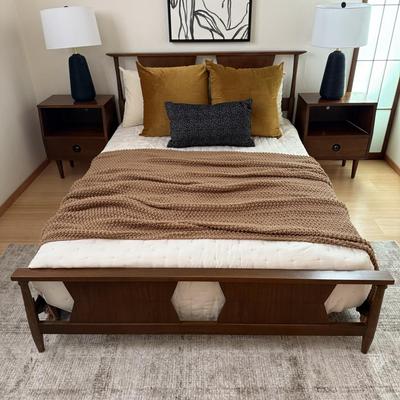 Sale Photo Thumbnail #17: The Stanley platform bed is designed for a twin mattress and crafted from pine wood, featuring a slatted foundation for support. It comes in a walnut finish with a mid-century modern style, suitable for adult bedrooms. Assembly is required, but no additio