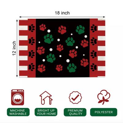 Christmas Dog Cat Paw Prints Placemats Set of 4 Xmas Polka Dot Dining Table Placemats