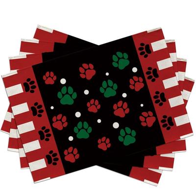Christmas Dog Cat Paw Prints Placemats Set of 4 Xmas Polka Dot Dining Table Placemats
