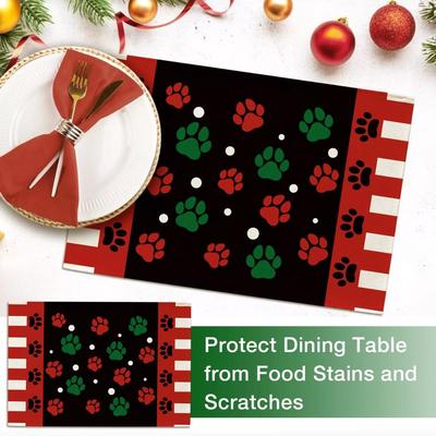 Christmas Dog Cat Paw Prints Placemats Set of 4 Xmas Polka Dot Dining Table Placemats