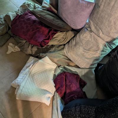 Assortment Of Linens Sheets Blankets Pillows