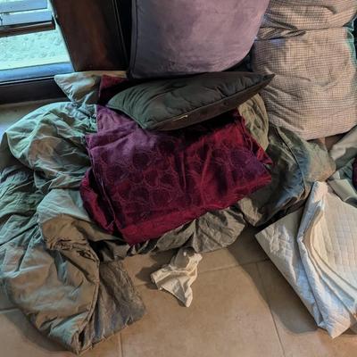 Assortment Of Linens Sheets Blankets Pillows