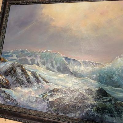 Seascape Crashing Waves Painting Signed By George Bleich