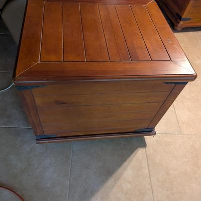 Pair Of Vintage Wood Side Tables With Metal Corners