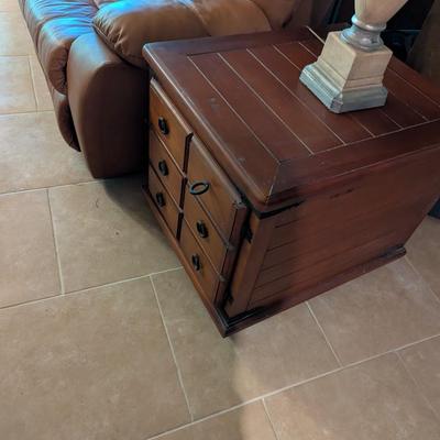 Pair Of Vintage Wood Side Tables With Metal Corners