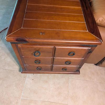 Pair Of Vintage Wood Side Tables With Metal Corners