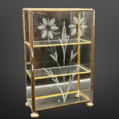Vintage Brass Etched Glass Footed Jewelry Display