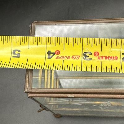 Vintage Brass Etched Glass Footed Jewelry Display