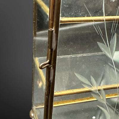 Vintage Brass Etched Glass Footed Jewelry Display