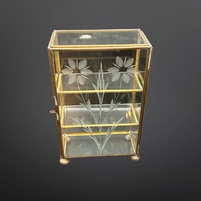 Vintage Brass Etched Glass Footed Jewelry Display