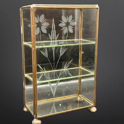 Vintage Brass Etched Glass Footed Jewelry Display