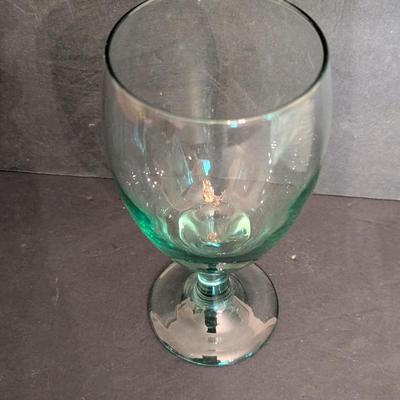 4 Vintage Hand Blown Pale Green Water Glasses Lot 5