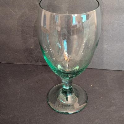 4 Vintage Hand Blown Pale Green Water Glasses Lot 5