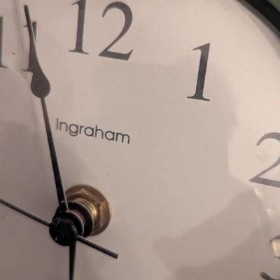 Ingraham Quartz Battery Operated Clock & Pottery Bowl With Metal Stand