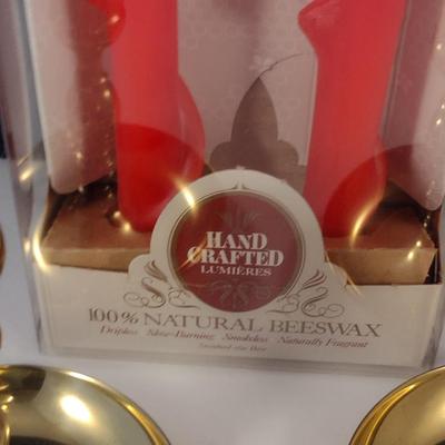 Pair of Brass Candlestick Holders with Beeswax Candles