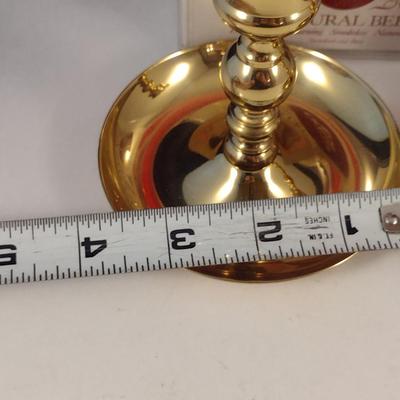 Pair of Brass Candlestick Holders with Beeswax Candles