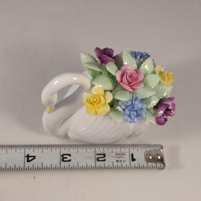 Pair of Porcelain Miniature Posy Figurines- Swan and Seashell