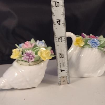 Pair of Porcelain Miniature Posy Figurines- Swan and Seashell
