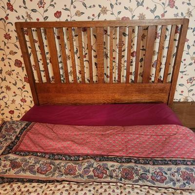 Vintage Oak Wood Full size Bed Headboard Footboard 54" Wide