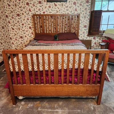 Vintage Oak Wood Full size Bed Headboard Footboard 54" Wide