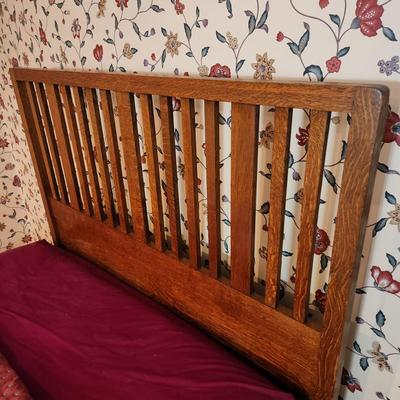 Vintage Oak Wood Full size Bed Headboard Footboard 54" Wide
