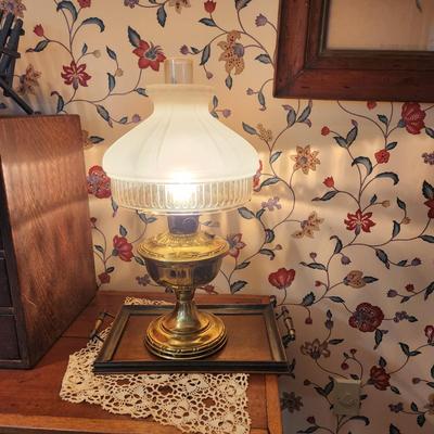 Vintage Aladdin Model 11 Converted Brass Table Oil Lamp