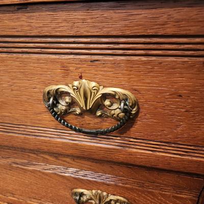 Antique Oak W Marble Top 3 Drawer Chest Dresser with Mirror