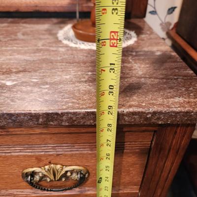Antique Oak W Marble Top 3 Drawer Chest Dresser with Mirror