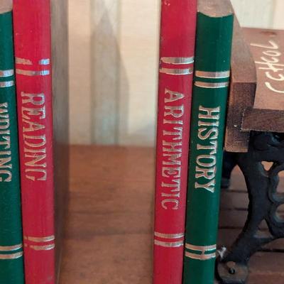 Vintage School Daze Enesco Cast Iron Wood Teacher Bookends