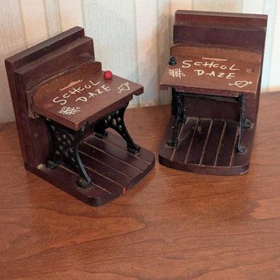 Vintage School Daze Enesco Cast Iron Wood Teacher Bookends