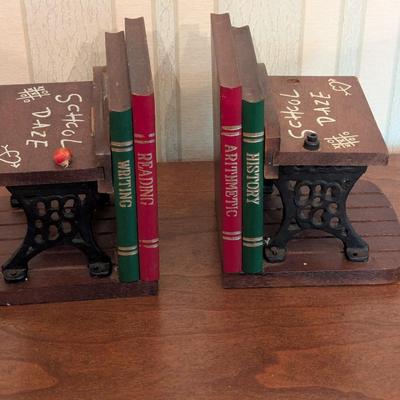 Vintage School Daze Enesco Cast Iron Wood Teacher Bookends
