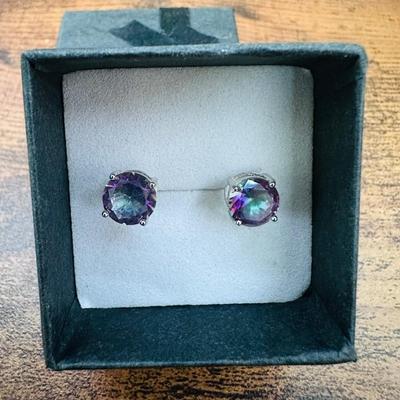 Beautiful Silver Multi Colored Stud Earrings