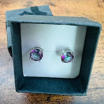 Beautiful Silver Multi Colored Stud Earrings
