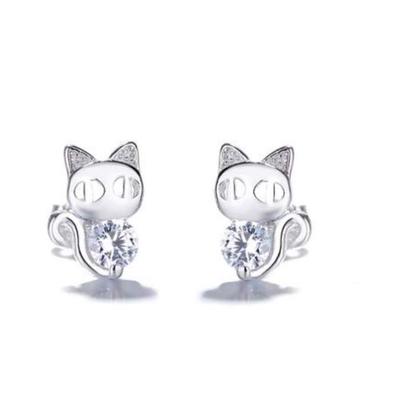 Sterling Silver Genuine Crystal Cat Earrings