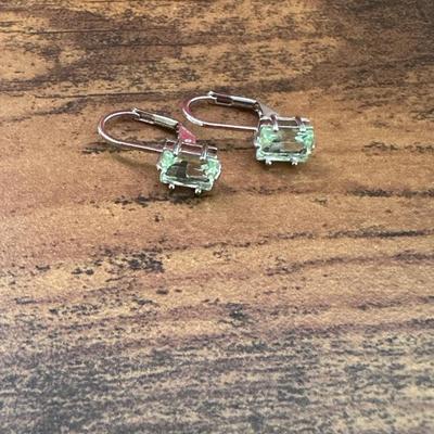 Aquamarine Colored Emerald Cut Earrings