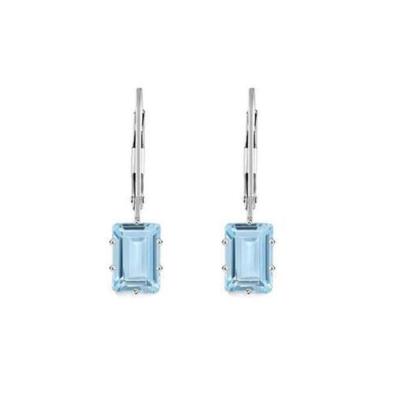 Aquamarine Colored Emerald Cut Earrings