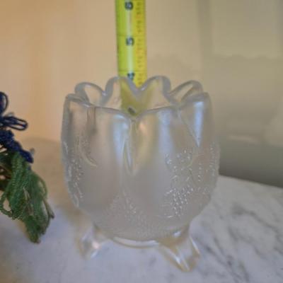 Glass Vase with beaded flowers.