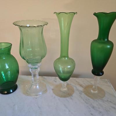Green glass vase lot