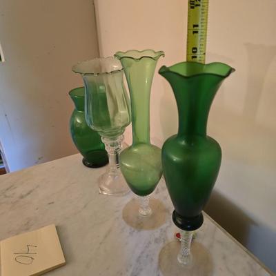 Green glass vase lot