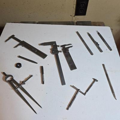 Lot of Vintage Machinist & Drafting Tools – Calipers, Dividers, Scribes & More