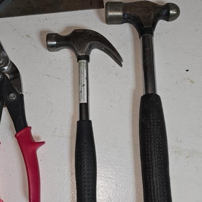 Lot of Everyday Hand Tools – Hammers, Tin Snips, Tape Measure & Square