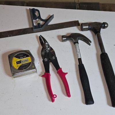Lot of Everyday Hand Tools – Hammers, Tin Snips, Tape Measure & Square