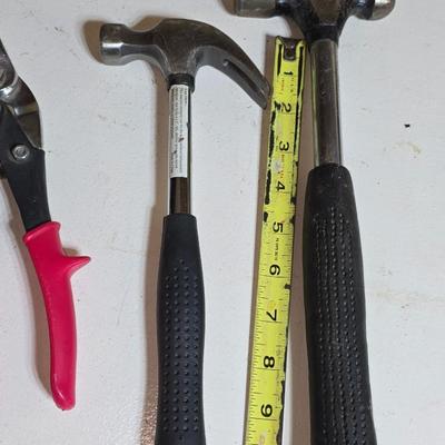 Lot of Everyday Hand Tools – Hammers, Tin Snips, Tape Measure & Square
