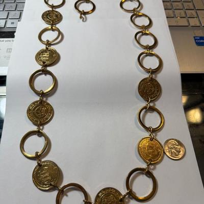 VINTAGE GOLD-TONED METAL FASHION BELT 36" LONG IN GOOD PREOWNED FROM AN ESTATE AS PICTURED.