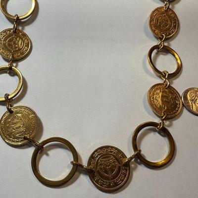 VINTAGE GOLD-TONED METAL FASHION BELT 36" LONG IN GOOD PREOWNED FROM AN ESTATE AS PICTURED.