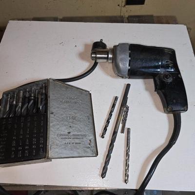 Vintage Electric Drill with Metal Drill Bit Set