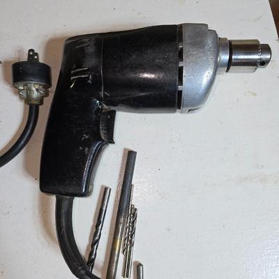 Vintage Electric Drill with Metal Drill Bit Set