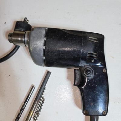Vintage Electric Drill with Metal Drill Bit Set