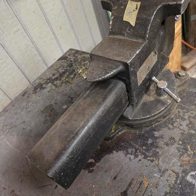 Duracraft Bench Vise on Heavy-Duty Steel Work Table